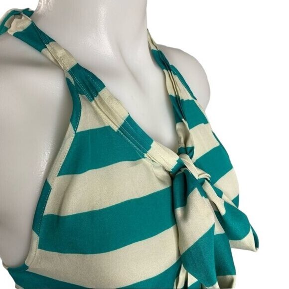 Valerie Bertinelli Turquoise Beige Striped Halter Tank Size L - Picture 4 of 8